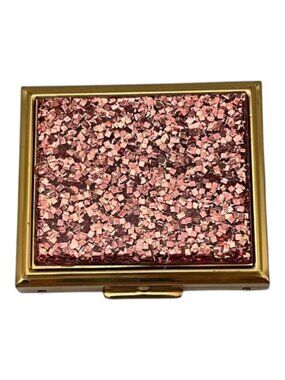 Vintage Sax Fifth Avenue Powder Compact Lucite Confetti Rectangle Gold Tone MCM